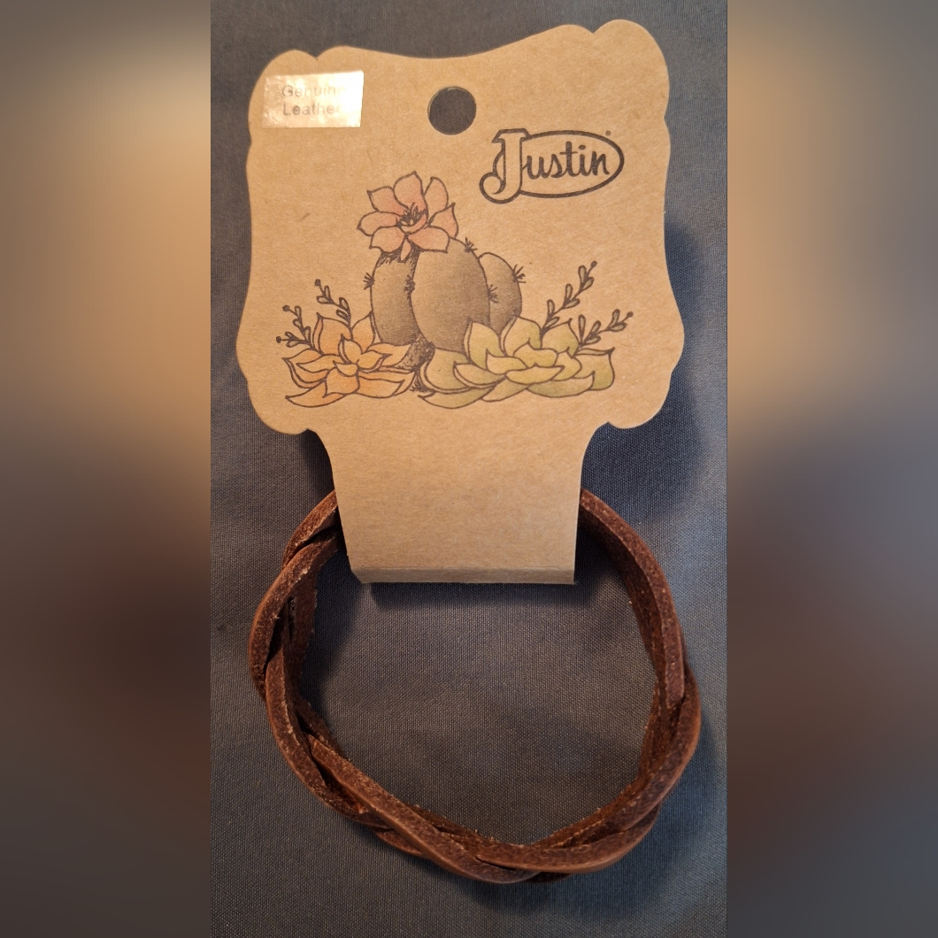 Justin Boots Braided Brown Leather Bracelet With Natural Kraft Tag 12$